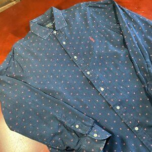 Mens Polo Ralph Lauren Micro Print Navy Classic Fit Button Down Shirt (XLarge)